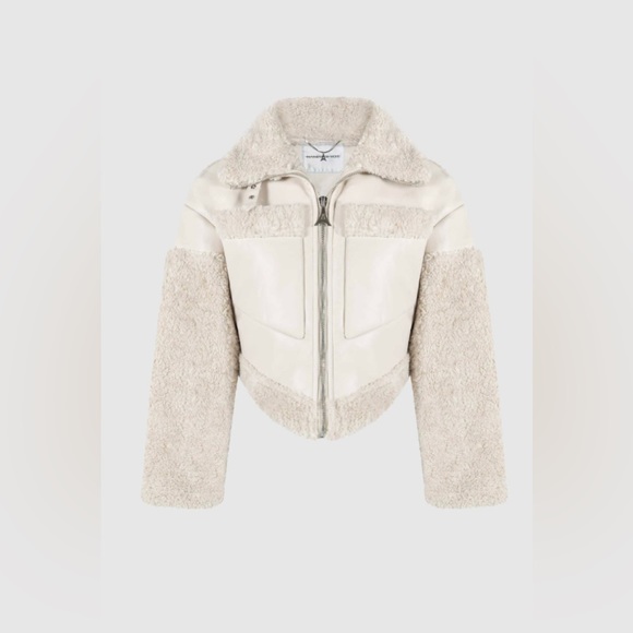 ANGULAR HEM VEGAN LEATHER BORG BIKER JACKET - Picture 3 of 16